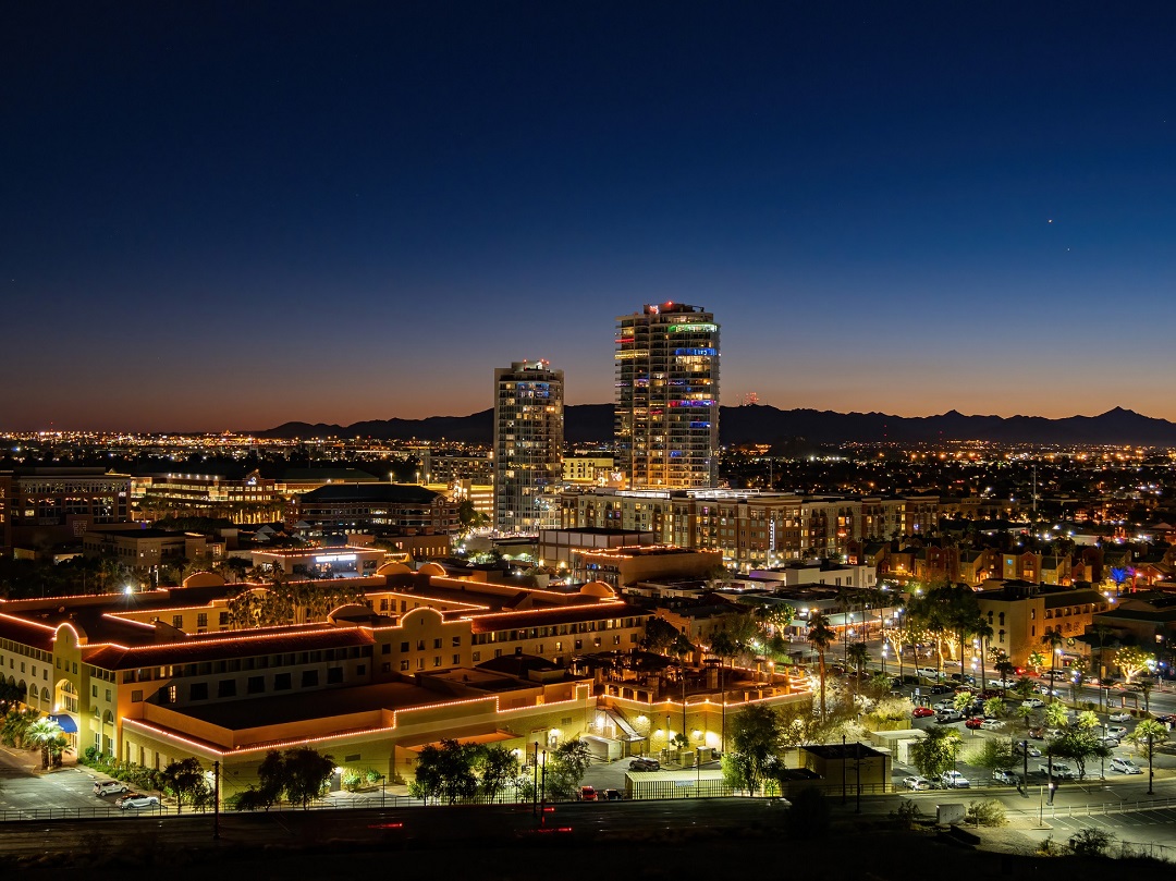 High angle view of the Tempe cityscape from A Mountain at Arizona